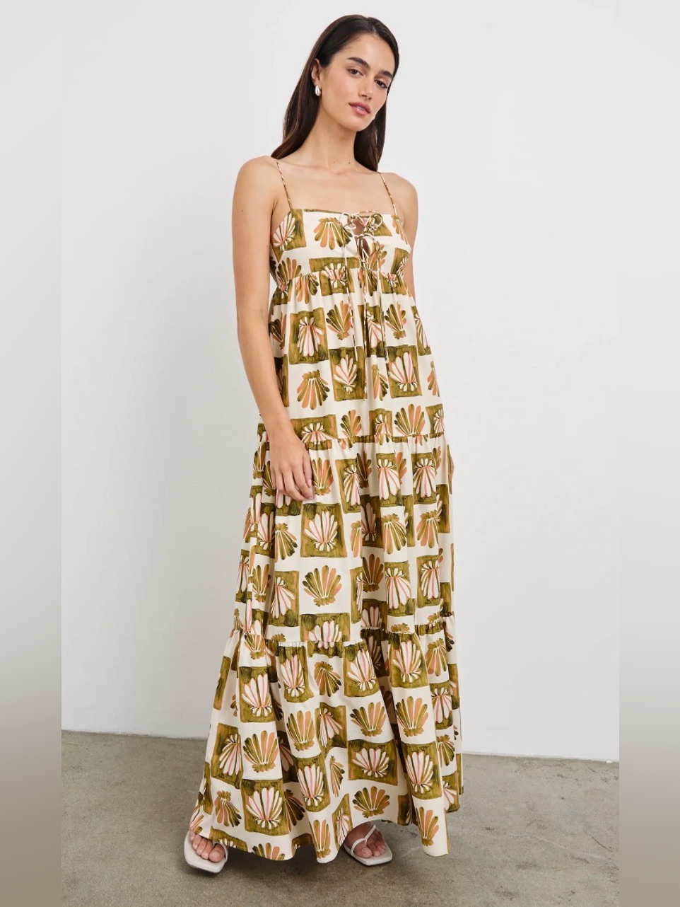 Nwt Rails Mica Checkered Shells Floral Tiered Maxi Dress